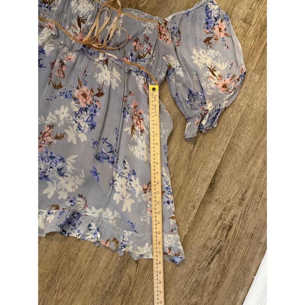Free People Puff Sleeve Floral Mini Dress M NWT boho - Picture 9 of 10